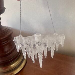 VINTAGE White Icicle Sparkly Glass Christmas Ornament 4inches